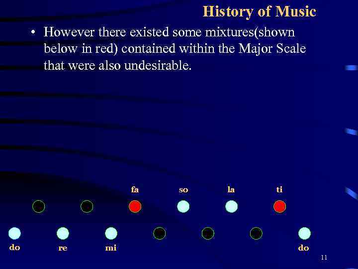 History of Music • However there existed some mixtures(shown below in red) contained within