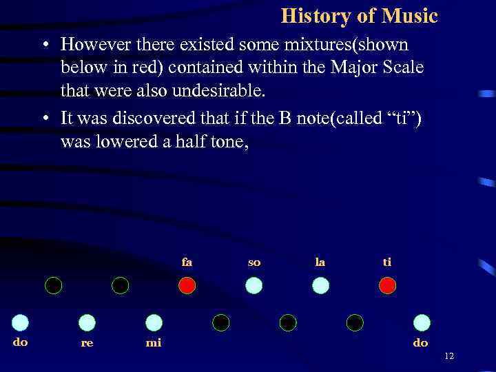 History of Music • However there existed some mixtures(shown below in red) contained within