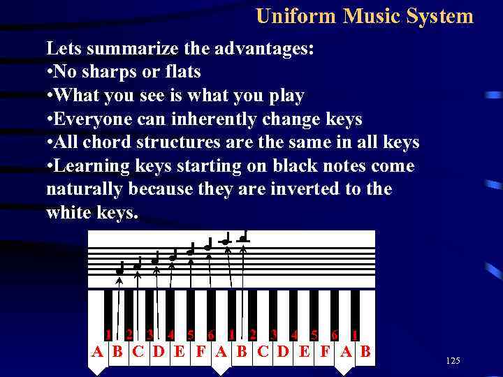 Uniform Music System Lets summarize the advantages: • No sharps or flats • What