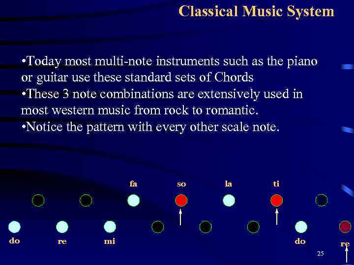 Classical Music System • Today most multi-note instruments such as the piano or guitar