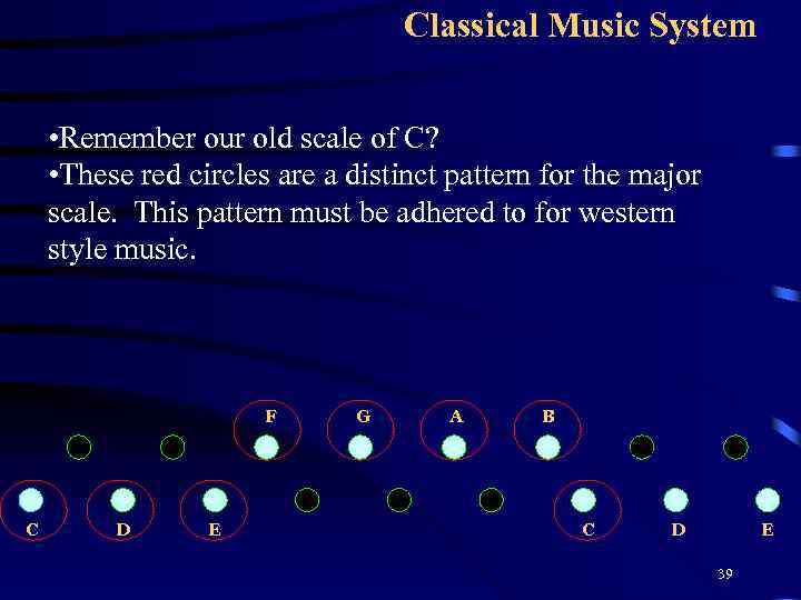 Classical Music System • Remember our old scale of C? • These red circles