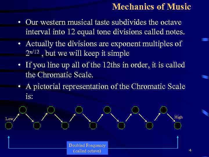 Mechanics of Music • Our western musical taste subdivides the octave interval into 12