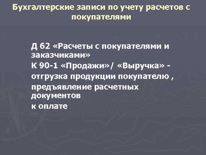 Бухгалтерские записи по учету расчетов с покупателями Д 62 «Расчеты с покупателями и заказчиками»
