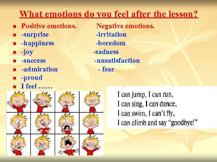 What emotions do you feel after the lesson? n n n n Positive emotions.
