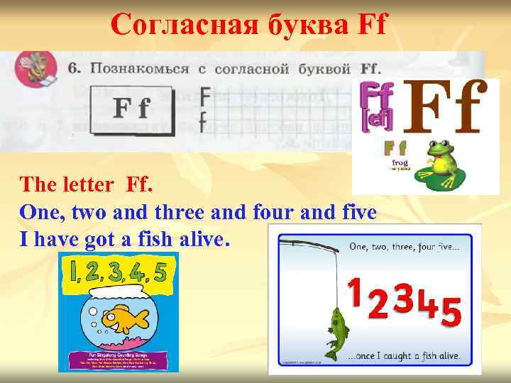 Согласная буква Ff The letter Ff. One, two and three and four and five