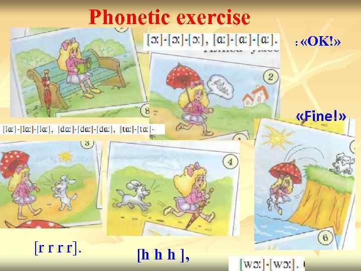 Phonetic exercise : «OK!» «Fine!» [r r r r]. [h h h ], 