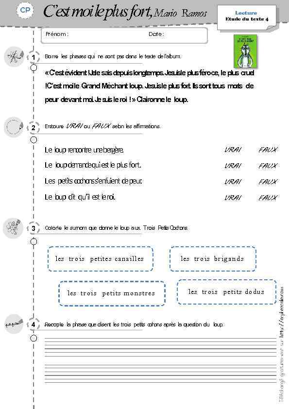 C’est moileplus fort, Mario Ramos CP Prénom : 1 Date : Barre les phrases