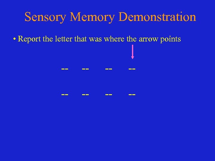 Sensory Memory Demonstration • Report the letter that was where the arrow points --