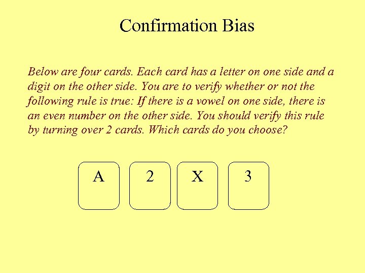 Confirmation Bias Below are four cards. Each card has a letter on one side