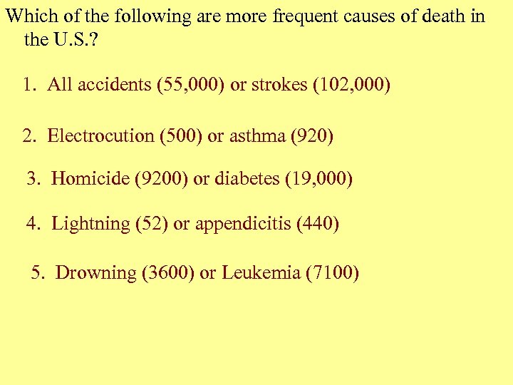 Which of the following are more frequent causes of death in the U. S.