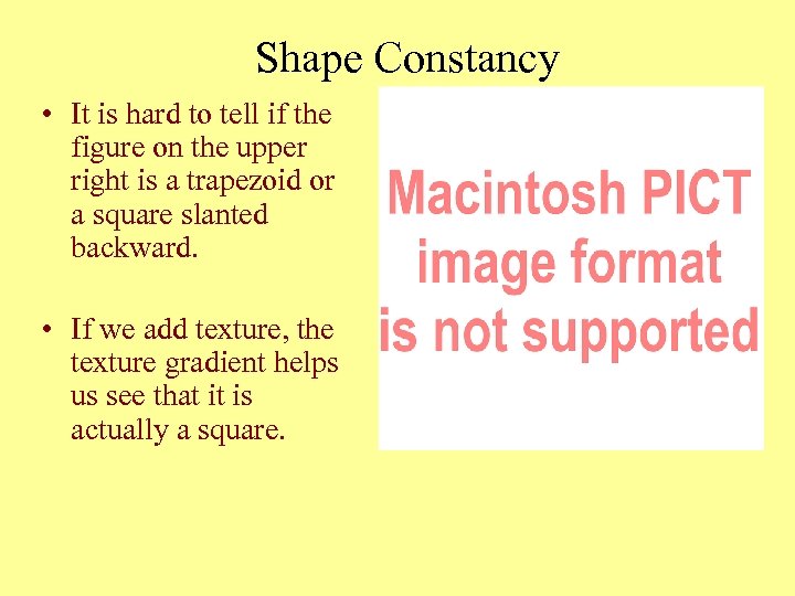 Shape Constancy • It is hard to tell if the figure on the upper