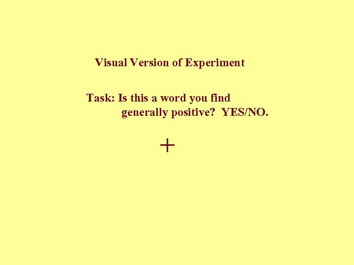 Visual Version of Experiment Task: Is this a word you find generally positive? YES/NO.