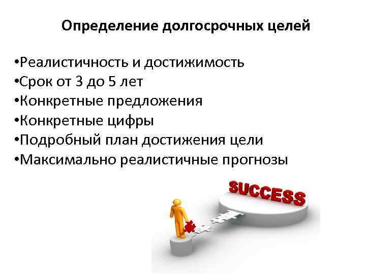 Определение долгосрочных целей • Реалистичность и достижимость • Срок от 3 до 5 лет