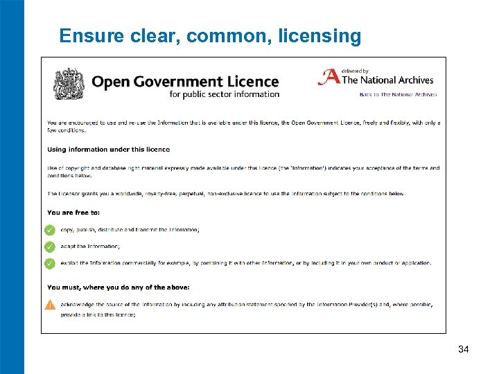 Ensure clear, common, licensing 34 