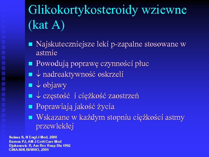 Glikokortykosteroidy wziewne (kat A) n n n n Najskuteczniejsze leki p-zapalne stosowane w astmie