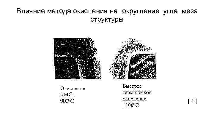 Влияние метода окисления на округление угла меза структуры Окисление с HCl, 9000 C Быстрое