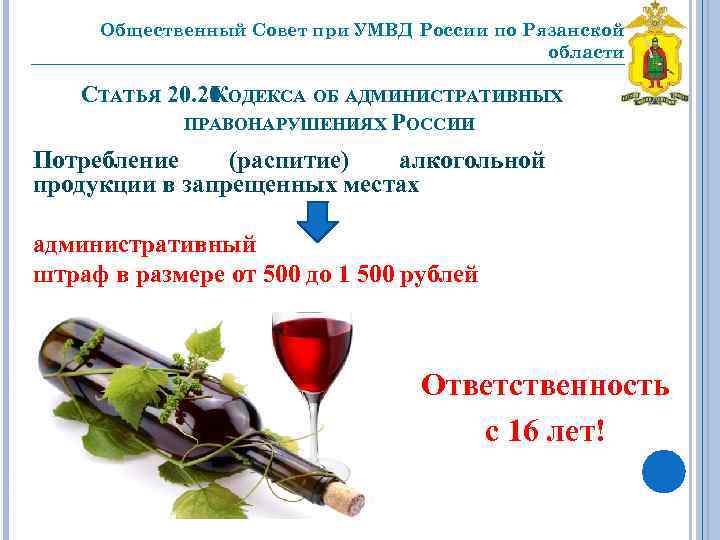 Общественный Совет при УМВД России по Рязанской области _________________________________ СТАТЬЯ 20. 20 ОДЕКСА ОБ