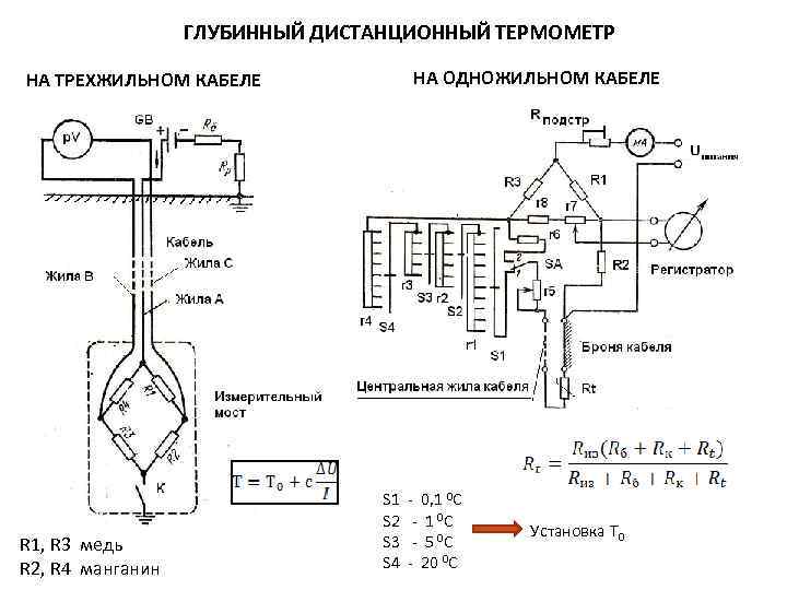 ГЛУБИННЫЙ ДИСТАНЦИОННЫЙ ТЕРМОМЕТР НА ОДНОЖИЛЬНОМ КАБЕЛЕ НА ТРЕХЖИЛЬНОМ КАБЕЛЕ R 1, R 3 медь
