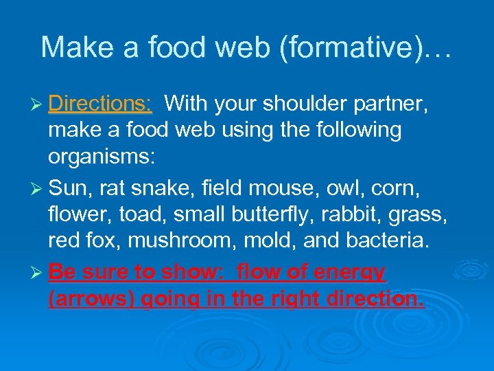 Make a food web (formative)… Ø Directions: With your shoulder partner, make a food