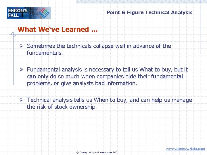 Point & Figure Technical Analysis What We‘ve Learned. . . Ø Sometimes the technicals