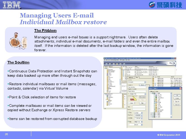 ® SYSAGE Computing Business Unit Managing Users E-mail Individual Mailbox restore The Problem Managing