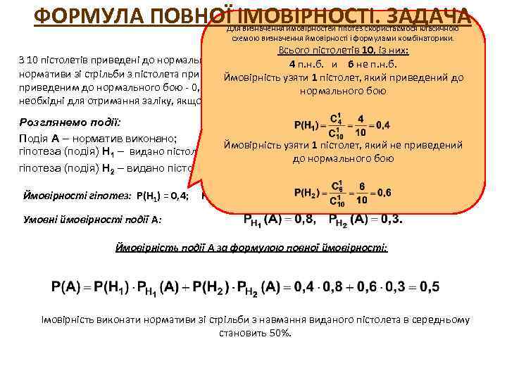 ФОРМУЛА ПОВНОЇ ІМОВІРНОСТІ. ЗАДАЧА Для визначення ймовірностей гіпотез скористаємося класичною схемою визначення ймовірності і