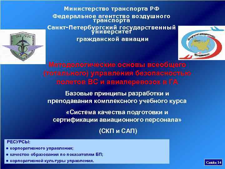 Министерство транспорта РФ Федеральное агентство воздушного транспорта Санкт-Петербургский государственный университет гражданской авиации Методологические основы