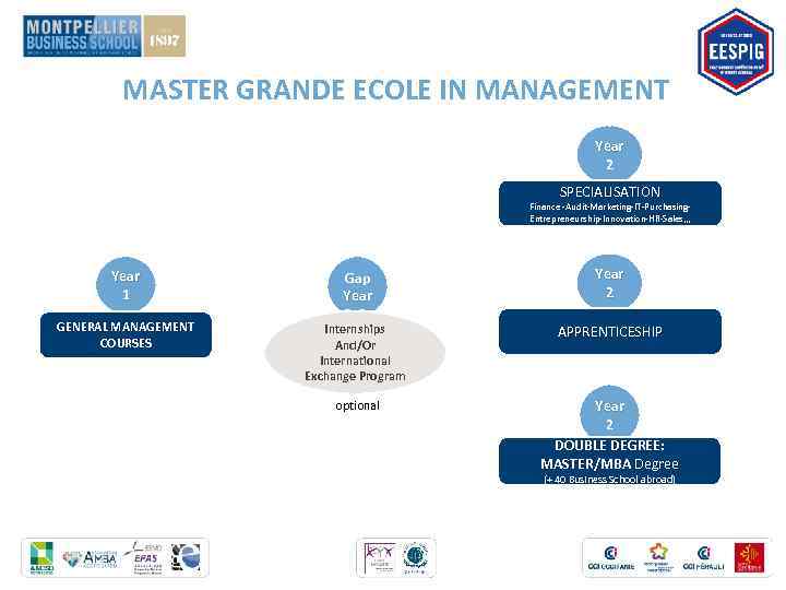 MASTER GRANDE ECOLE IN MANAGEMENT Year 2 SPECIALISATION Finance -Audit-Marketing-IT-Purchasing. Entrepreneurship-Innovation-HR-Sales, , , Year