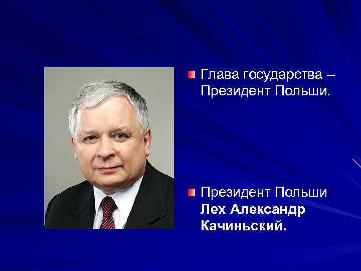 Глава государства – Президент Польши Лех Александр Качиньский. 