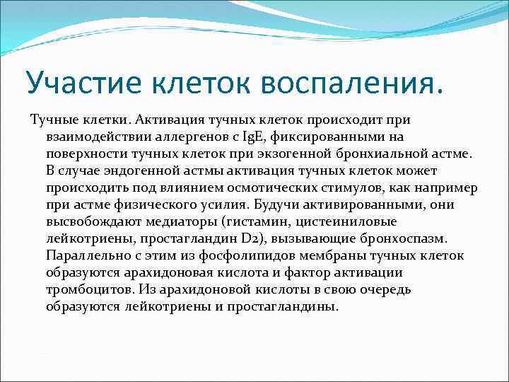 Участие клеток воспаления. Тучные клетки. Активация тучных клеток происходит при взаимодействии аллергенов с Ig.