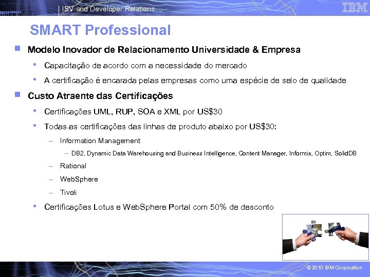 ISV and Developer Relations SMART Professional Modelo Inovador de Relacionamento Universidade & Empresa •