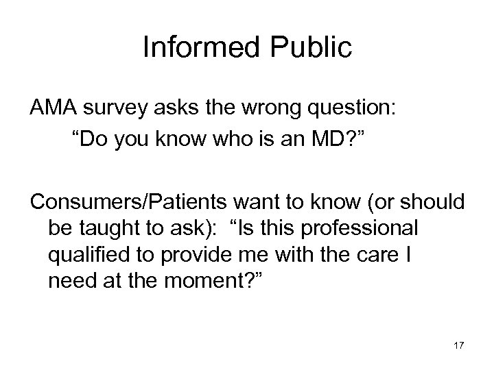 Informed Public AMA survey asks the wrong question: “Do you know who is an