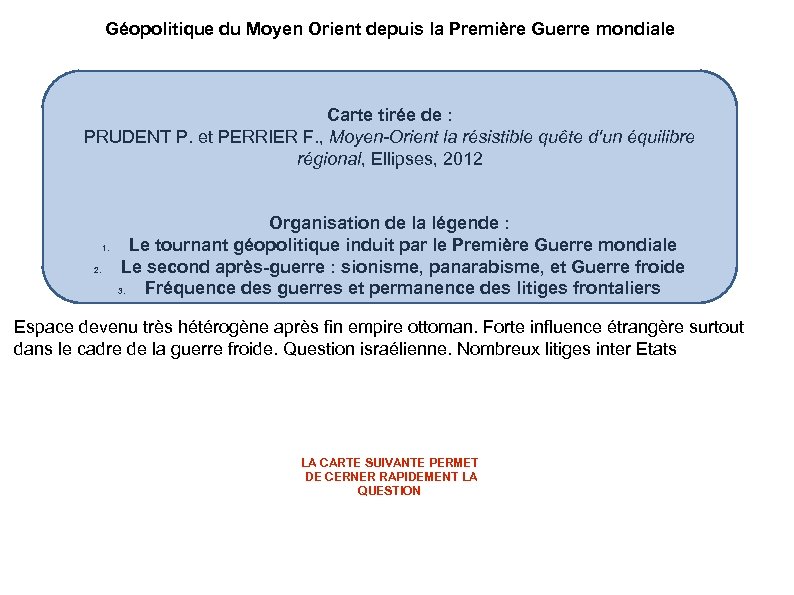 Géopolitique du Moyen Orient depuis la Première Guerre mondiale Carte tirée de : PRUDENT