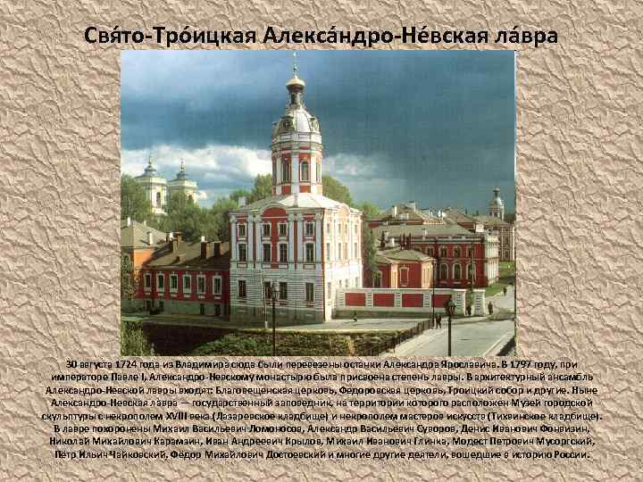 Свя то-Тро ицкая Алекса ндро-Не вская ла вра 30 августа 1724 года из Владимира