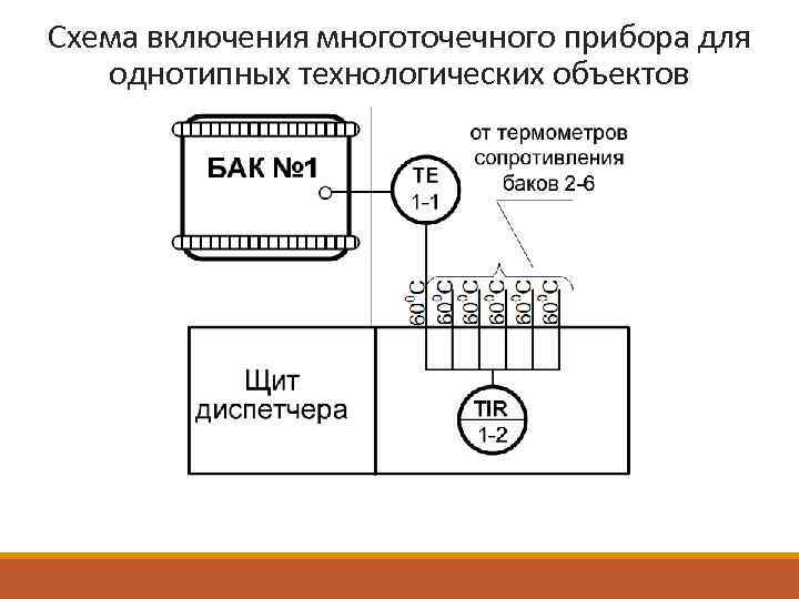 Схема включения многоточечного прибора для однотипных технологических объектов 