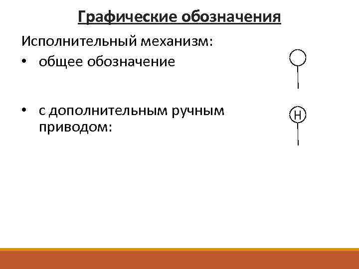 Графические обозначения Исполнительный механизм: • общее обозначение • с дополнительным ручным приводом: Н 