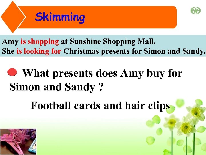 Skimming Amy is shopping at Sunshine Shopping Mall. She is looking for Christmas presents