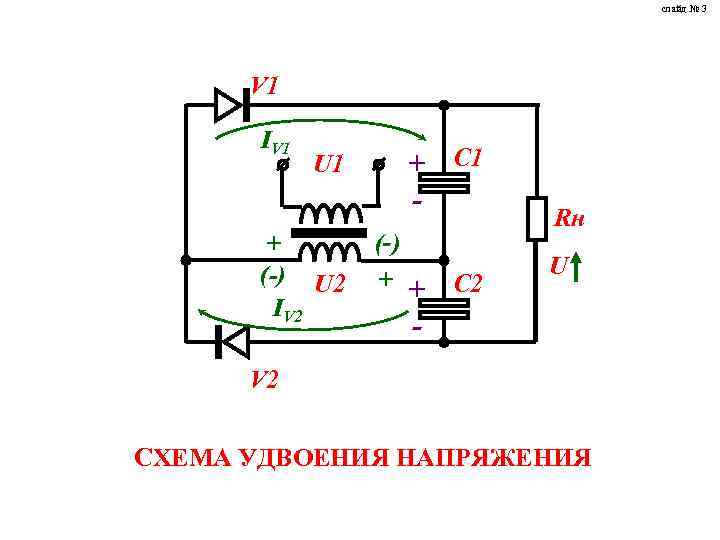 слайд № 3 V 1 + С 1 - U 1 + (-) U