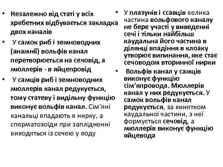  • • Незалежно від статі у всіх хребетних відбувається закладка двох каналів •