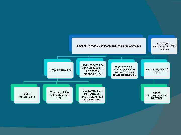 Юридические способы. Формы правовой охраны Конституции РФ. Особая правовая охрана Конституции РФ. Субъекты охраны Конституции РФ. Способы защиты Конституции.