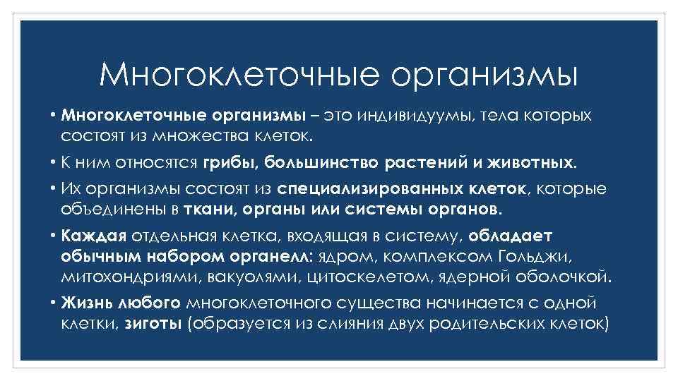 Основные уровни многоклеточного организма