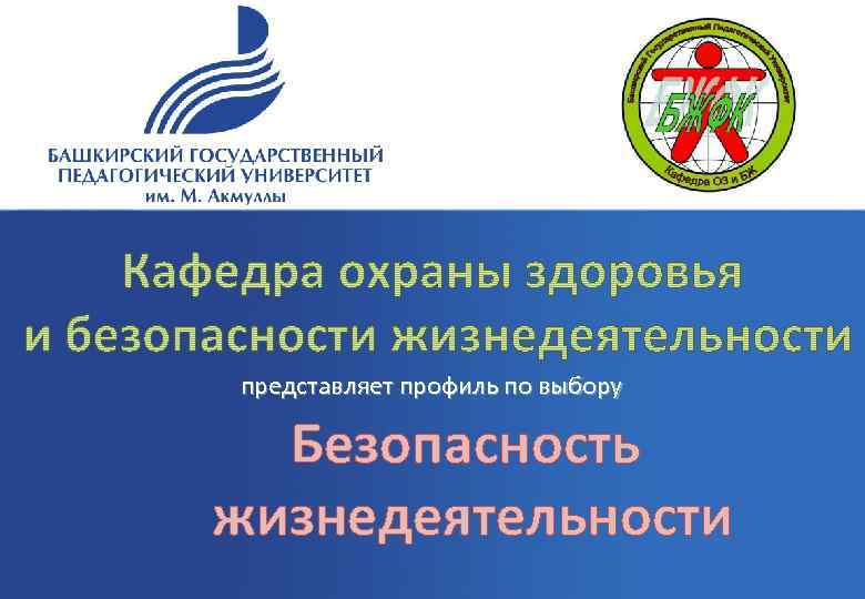 представляет профиль по выбору Безопасность жизнедеятельности 