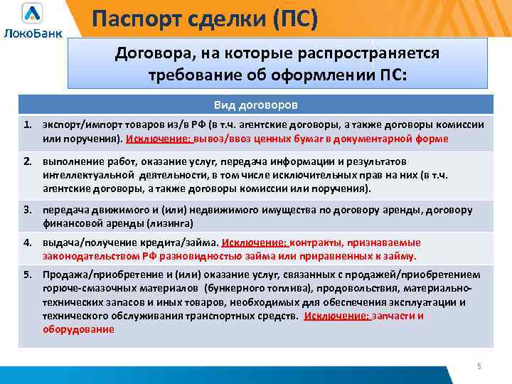 Паспорт сделки (ПС) Договора, на которые распространяется требование об оформлении ПС: Вид договоров 1.