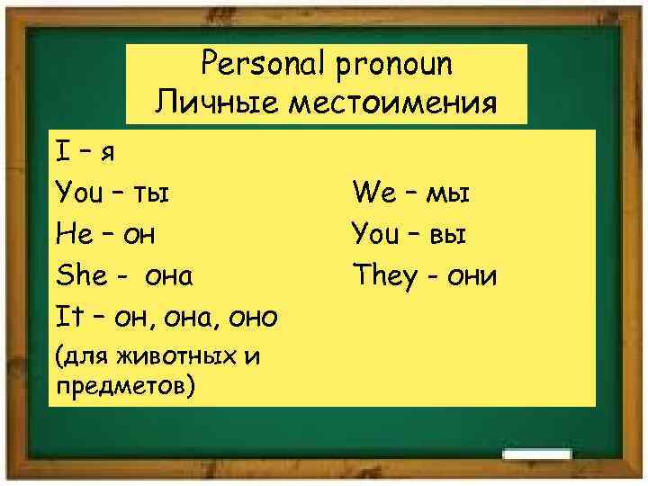 Personal pronoun Личные местоимения I–я You – ты He – он She - она
