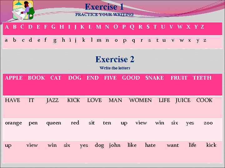 Exercise 1 PRACTICE YOUR WRITING A B C D E F G H I