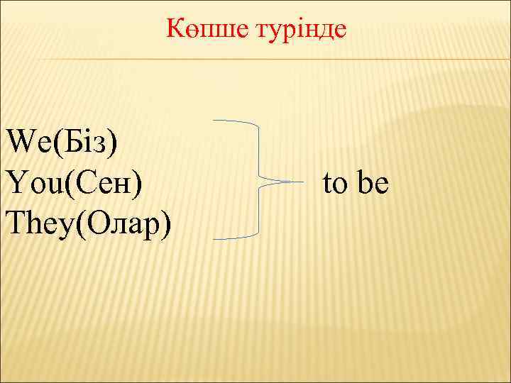 Көпше турінде We(Біз) You(Сен) They(Олар) to be 