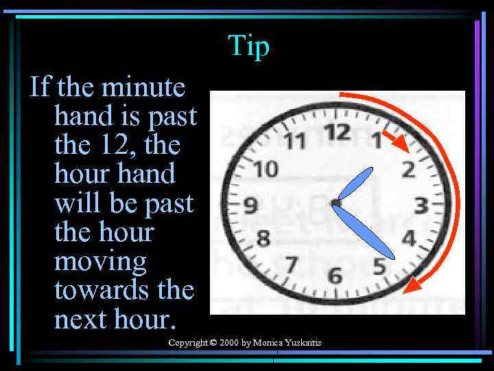 Tip If the minute hand is past the 12, the hour hand will be