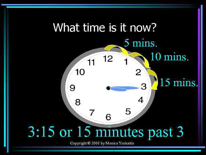 What time is it now? 5 mins. 10 mins. 15 mins. 3: 15 or