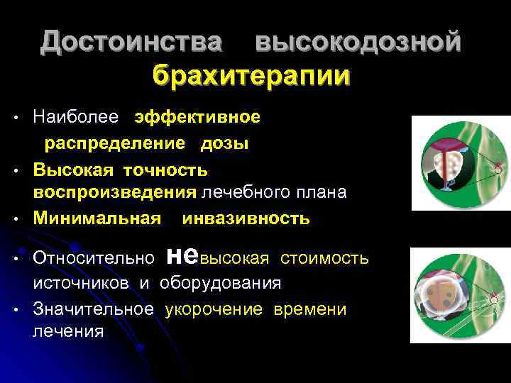 Достоинства высокодозной брахитерапии • • • Наиболее эффективное распределение дозы Высокая точность воспроизведения лечебного