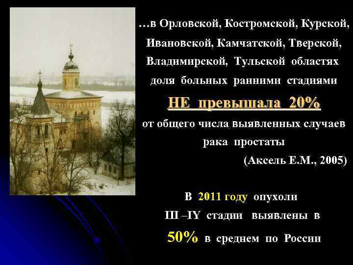 …в Орловской, Костромской, Курской, Ивановской, Камчатской, Тверской, Владимирской, Тульской областях доля больных ранними стадиями